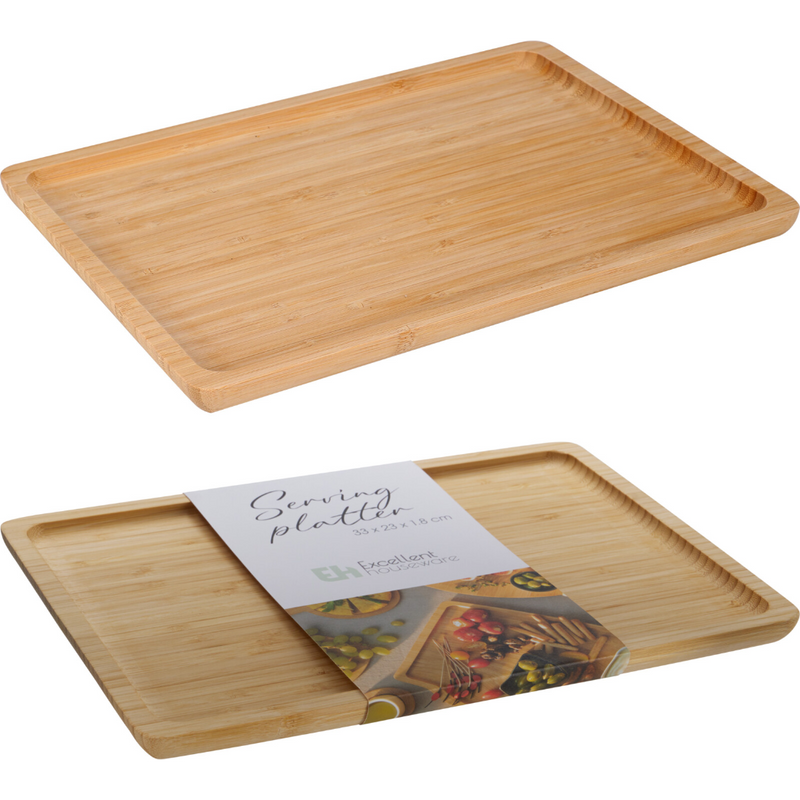 bamboo serving tray measuring 33 x 23 x 1.8cm