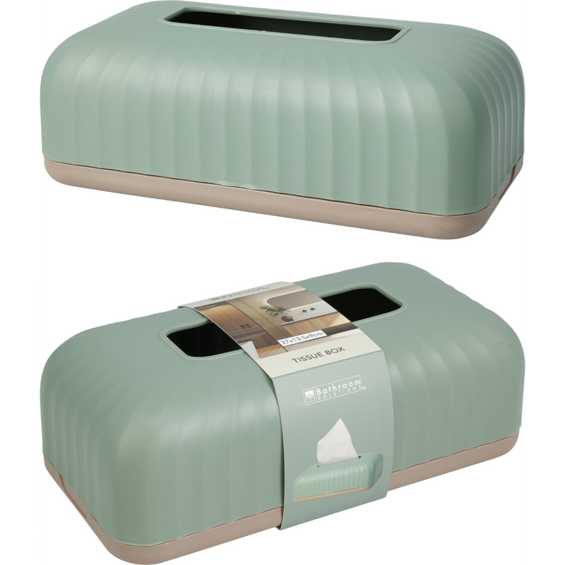green tissue box cover measuring 27 x 13.5 x 9cm