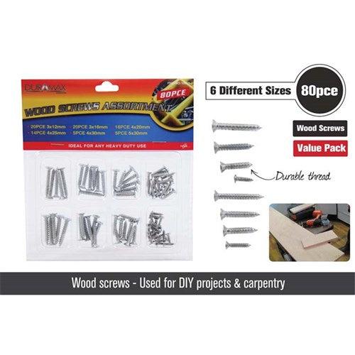Wood screws assortment eighty pieces eight sizes