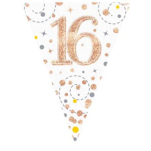 Rose gold 16th birthday bunting flags