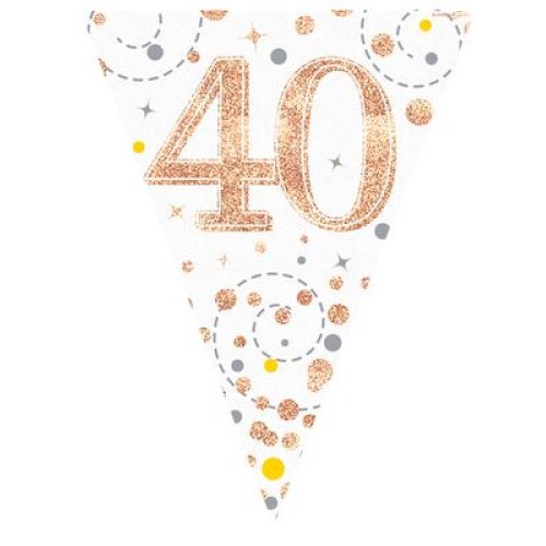 Rose gold 40th birthday bunting flags