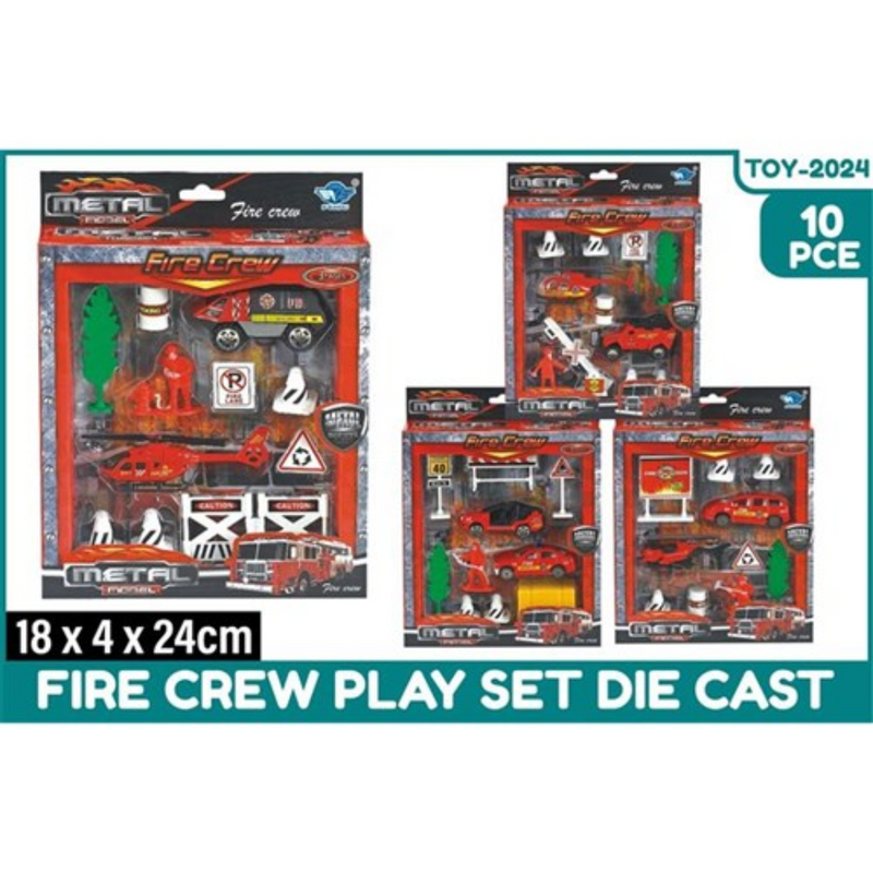 10Pce Fire Crew Play Set Die Cast Asstd