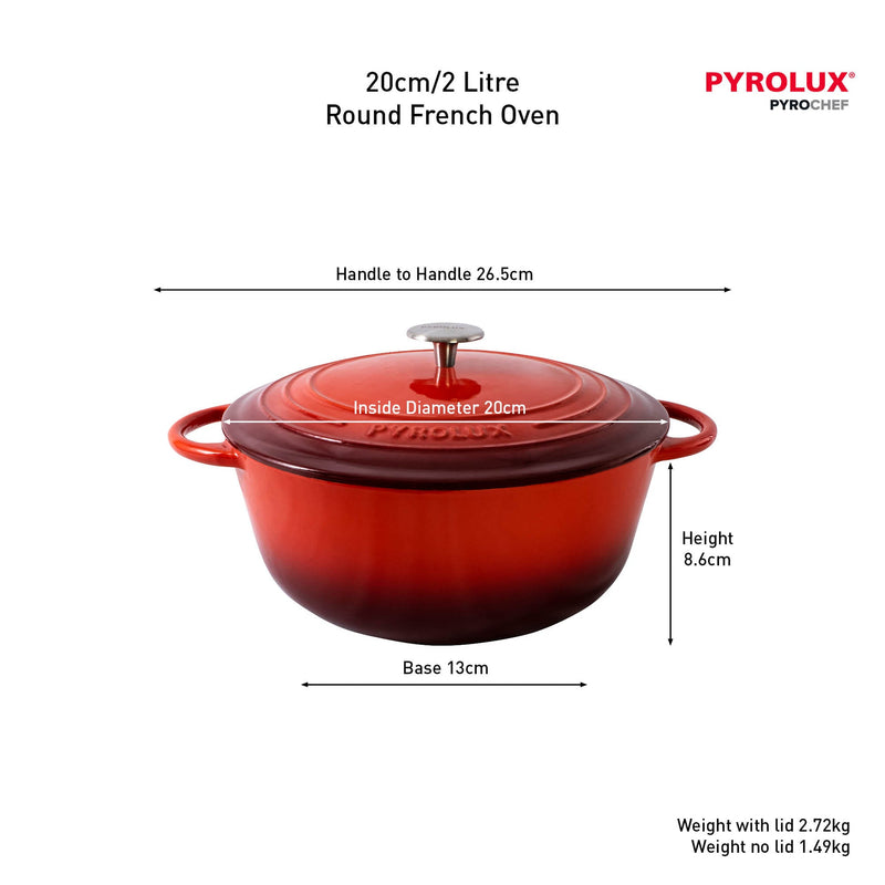 Pyrolux Round French Oven 20cm/2 Litre - Chilli Red