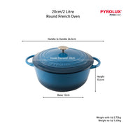 Pyrolux Round French Oven 20cm/2 Litre - Ocean Blue – thumbnail
