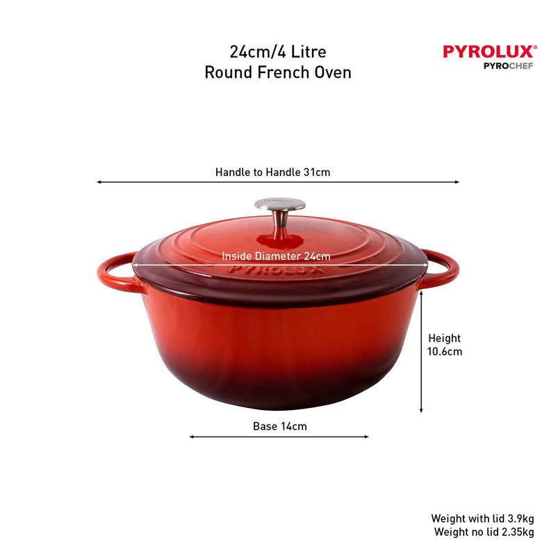 Pyrolux Round French Oven 24cm/4 Litre - Chilli Red
