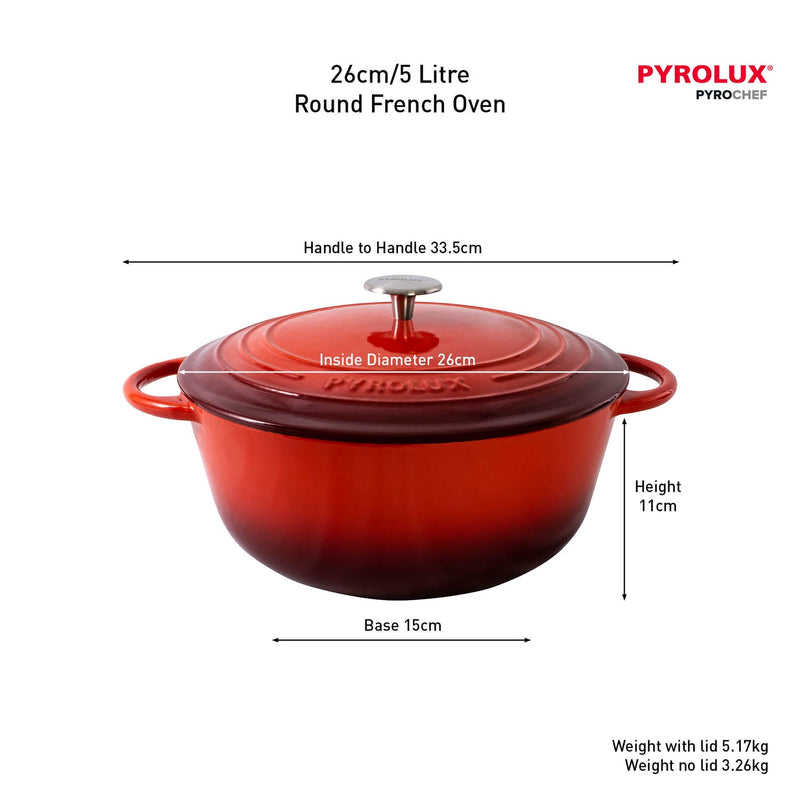 Round French Oven 26cm/5 Litre - Chilli Red