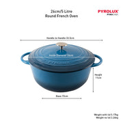 Pyrolux Round French Oven 26cm/5 Litre - Ocean Blue – thumbnail