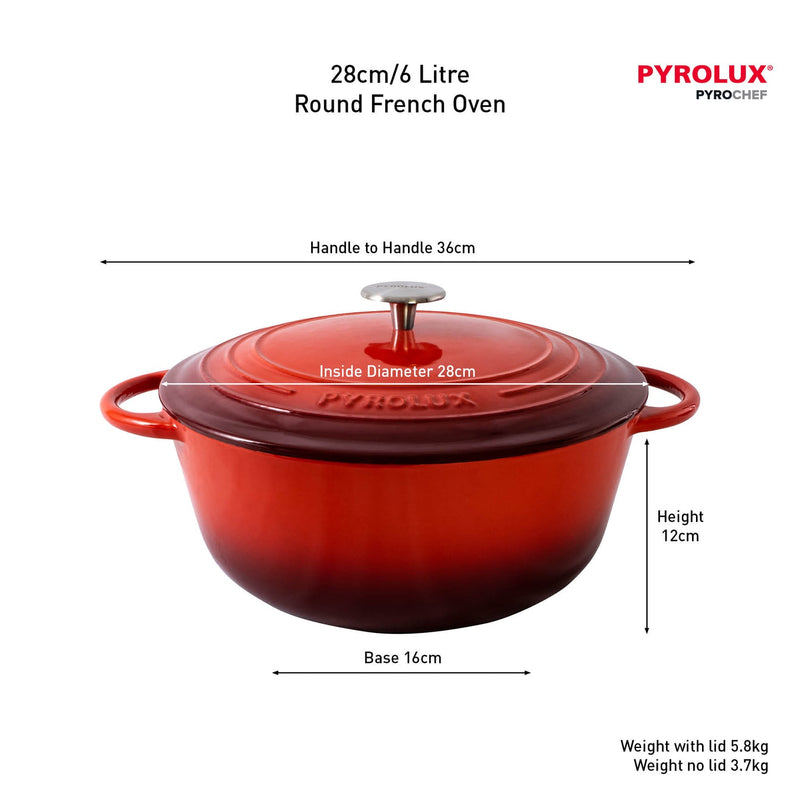 Round French Oven 28cm/6 Litre - Chilli Red