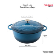 Pyrolux Round French Oven 28cm/6 Litre - Ocean Blue – thumbnail