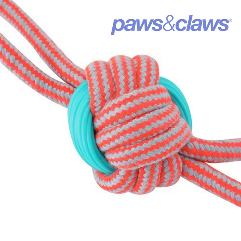 Stretch And Fetch TPR + Braided Rope Knotted Double Tugger 35x8x8cm