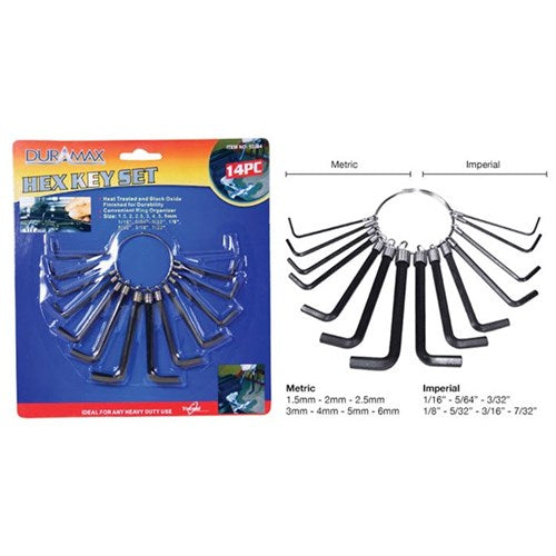 Fourteen piece hex Allen key set