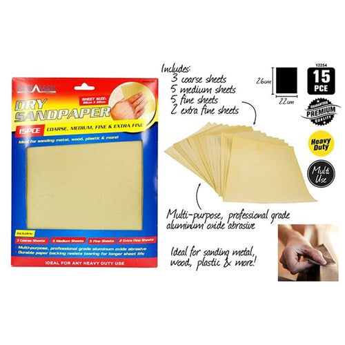 Dry sandpaper sheets 15 pack 28x23cm
