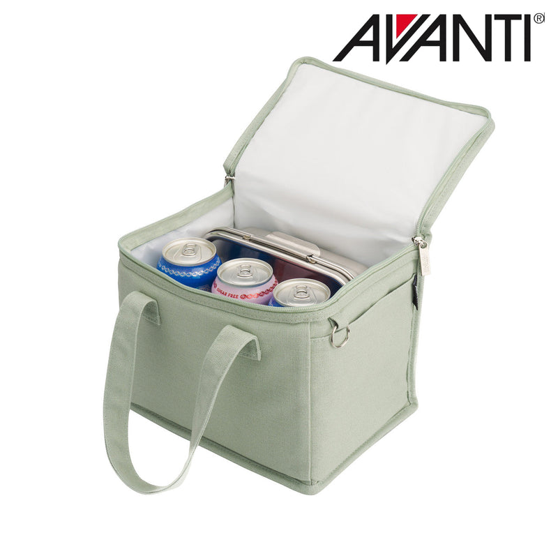 Canvas insulated lunch bag with green agave print detail view 2