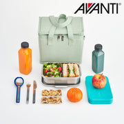 Canvas insulated lunch bag with green agave print detail view 4