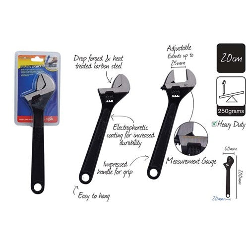 Adjustable wrench with 20mm measurement scale
