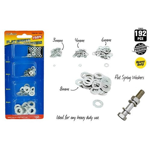 Assorted flat and spring washer set 192 pieces