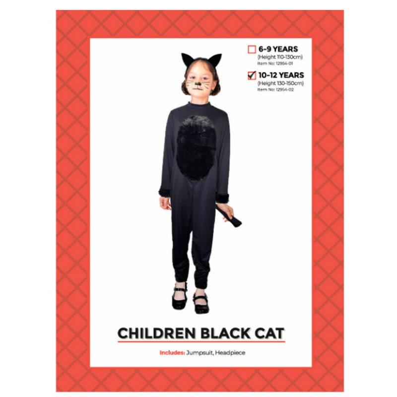 Children Black Cat Costume 10-12 Years