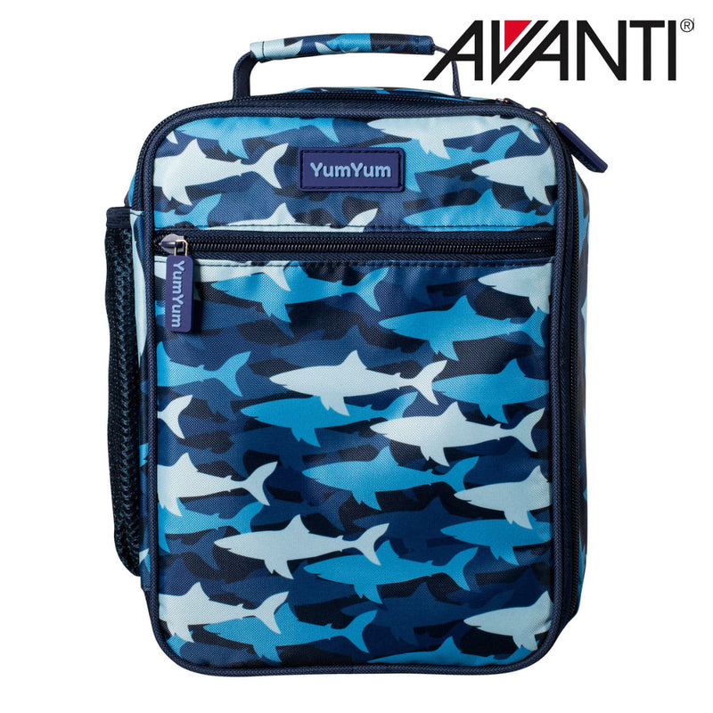 Kids insulated lunch bag with camouflage shark print
