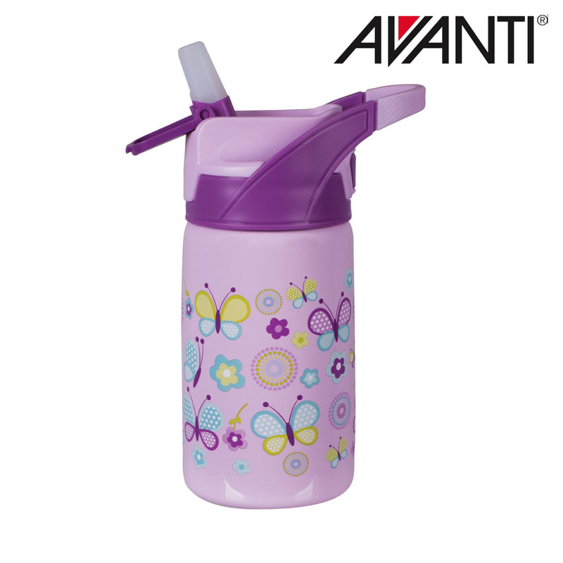 Insulated water bottle with butterfly print and pop up spout detail view 2