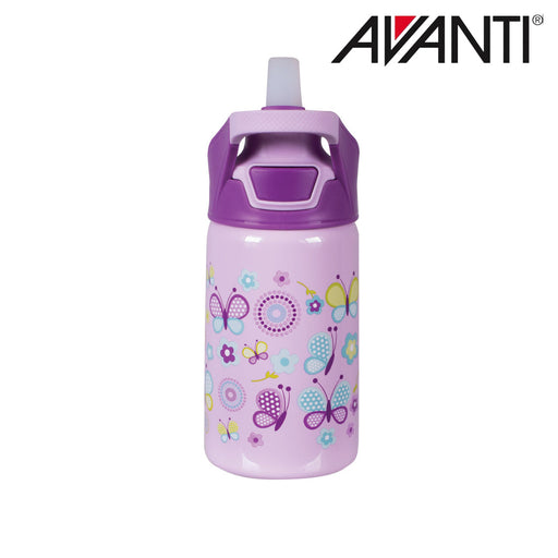 Insulated water bottle with butterfly print and pop up spout