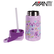 Insulated water bottle with butterfly print and pop up spout detail view 3