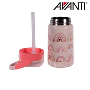 Kids insulated water bottle with rainbow print and popup spout detail view 3