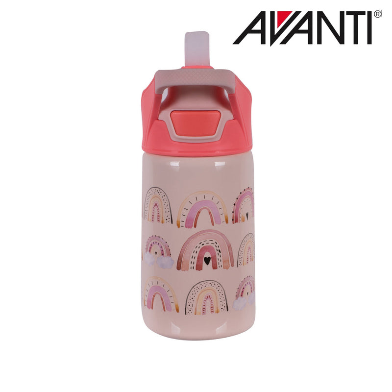 Kids insulated water bottle with rainbow print and popup spout