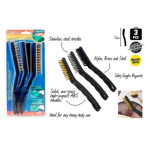 Three piece wire brush cleaning set