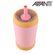 Pink and yellow insulated kids tumbler with silicone bumper detail view 1 – thumbnail