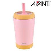 Pink and yellow insulated kids tumbler with silicone bumper detail view 2 – thumbnail