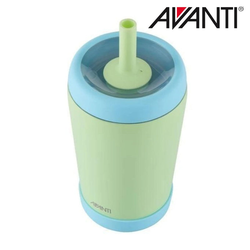 Green and blue insulated kids tumbler with protective bumper detail view 1