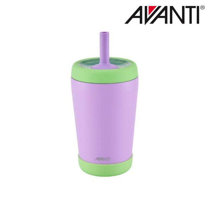 Purple and green insulated tumbler for kids with bumper detail view 1