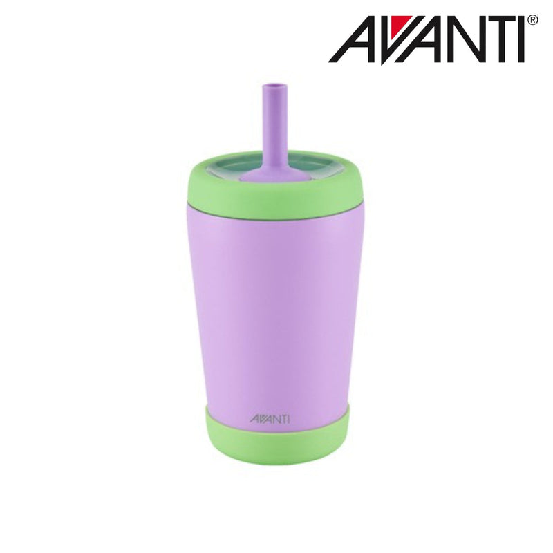 Purple and green insulated tumbler for kids with bumper