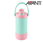 Blue and pink insulated kids water bottle with 2 way lid