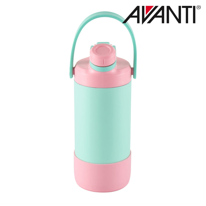 Blue and pink insulated kids water bottle with 2 way lid