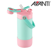 Blue and pink insulated kids water bottle with 2 way lid detail view 3