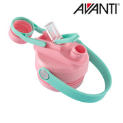 Blue and pink insulated kids water bottle with 2 way lid detail view 5