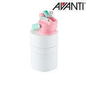 Blue and pink insulated kids water bottle with 2 way lid detail view 7