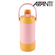 Pink and yellow insulated water bottle for kids 400ml detail view 2