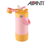 Pink and yellow insulated water bottle for kids 400ml detail view 3