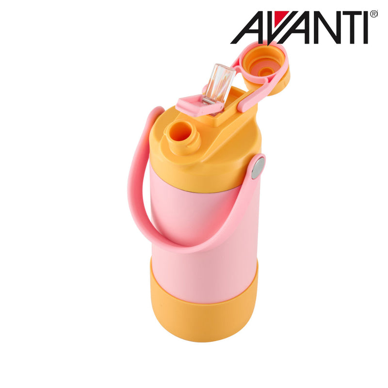 Pink and yellow insulated water bottle for kids 400ml detail view 8