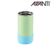 Green and blue insulated water bottle with dual opening lid detail view 5