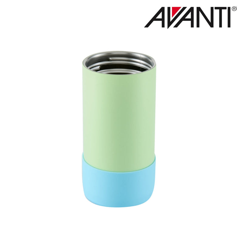 Green and blue insulated water bottle with dual opening lid detail view 5