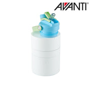 Green and blue insulated water bottle with dual opening lid detail view 9