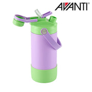 Purple and green insulated water bottle with 2 way lid detail view 4