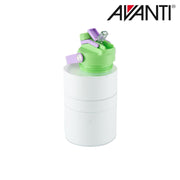 Purple and green insulated water bottle with 2 way lid detail view 8