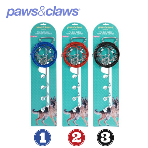 Tie Out Cable With Stake Combo 4m 3 Asstd