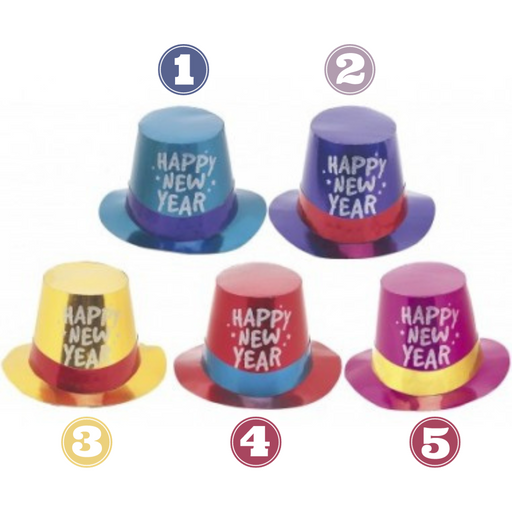 New Years Foil Glitter Top Hat Bulk - Assorted Colours