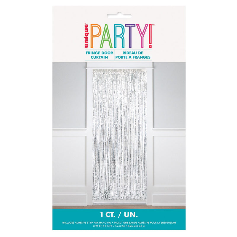 Silver metallic fringe door curtain 1x2m
