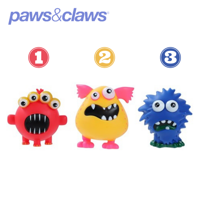Vinyl Crazy Monster Squeaky Pet Toy 3 Asstd 9.5x8.5cm